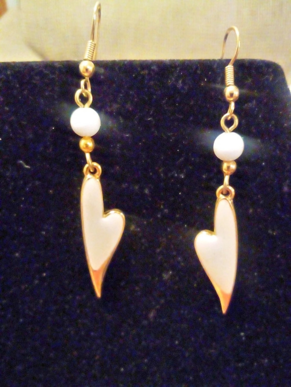 Heart Drop Earrings in Gold & White Like New